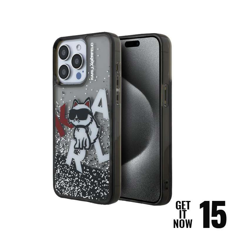 Case For iPhone 15 Pro Max Karl Liquid Glitter Choupette Logo