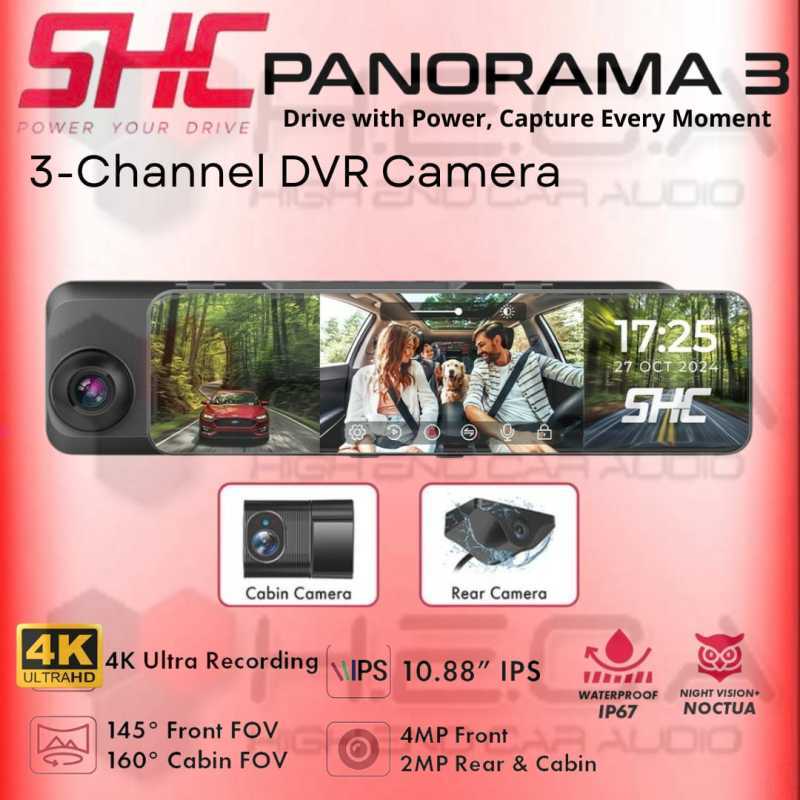 SHC Panorama DVR 3-Channel 4K Dashcam Spion Camera Kabin Rear  Front Recorder Mobil Dash Cam Kamera 3ch Panorama3
