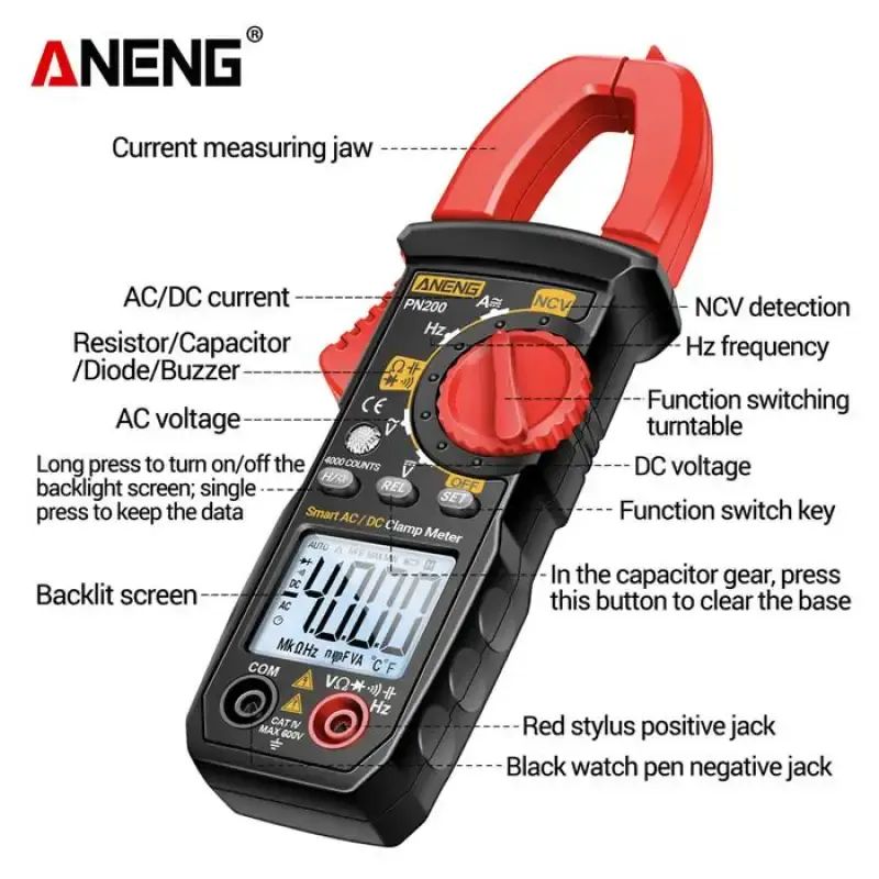 Jual Aneng Pn200 Pro Digital Clamp Meter Dc/ac 600a Current 4000 Counts ...