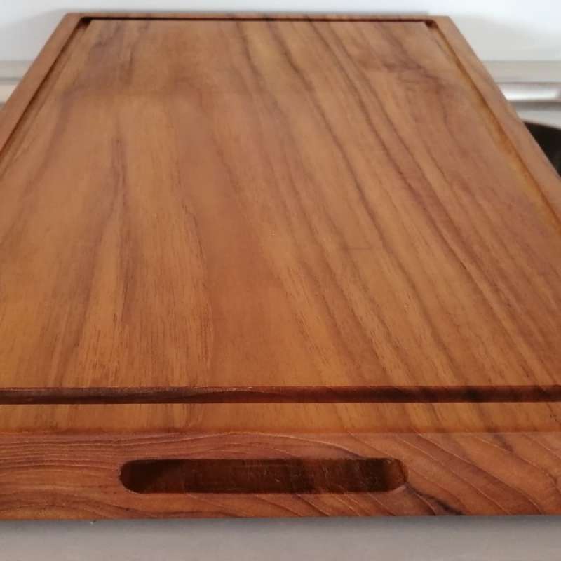 Promo talenan cutting board kayu jati inset handle juice groove