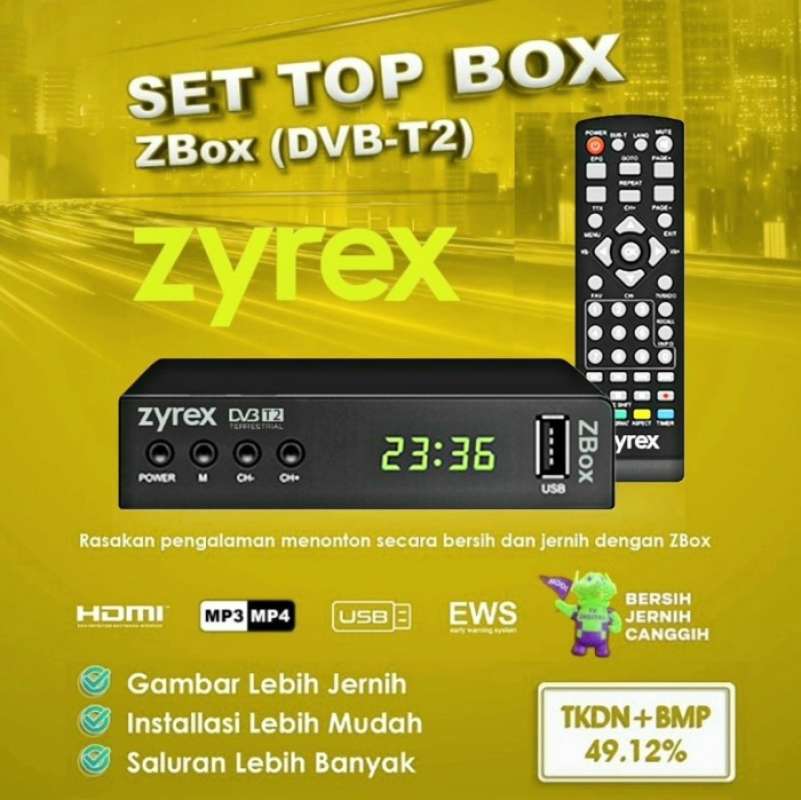 Jual set top box stb zyrex zbox dvbt2 tv digital garansi resmi stb