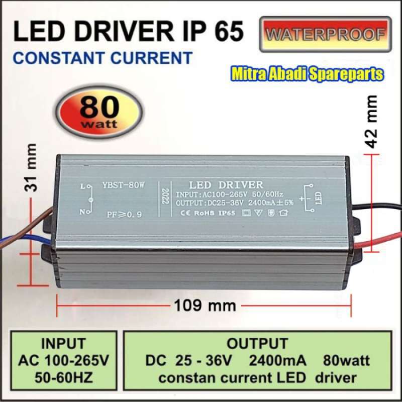 Promo LED Driver AISE 80 Watt 2400 mA Casing Aluminium IP65 (real 80W ...