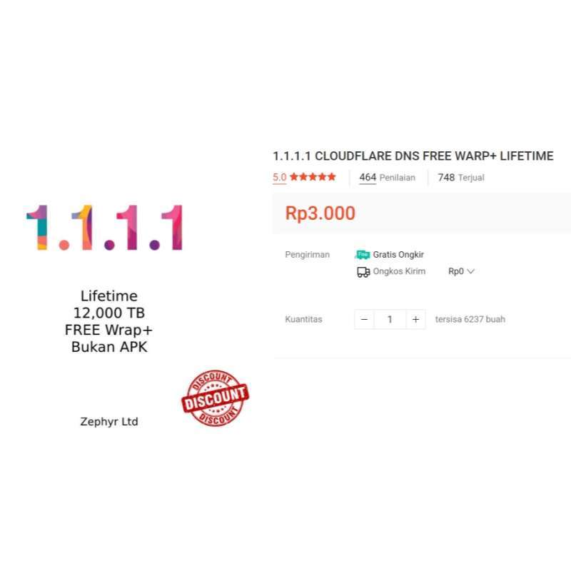 Promo LIFETIME 1.1.1.1 CLOUDFLARE DNS FREE WARP+ Diskon 60% di Seller ...
