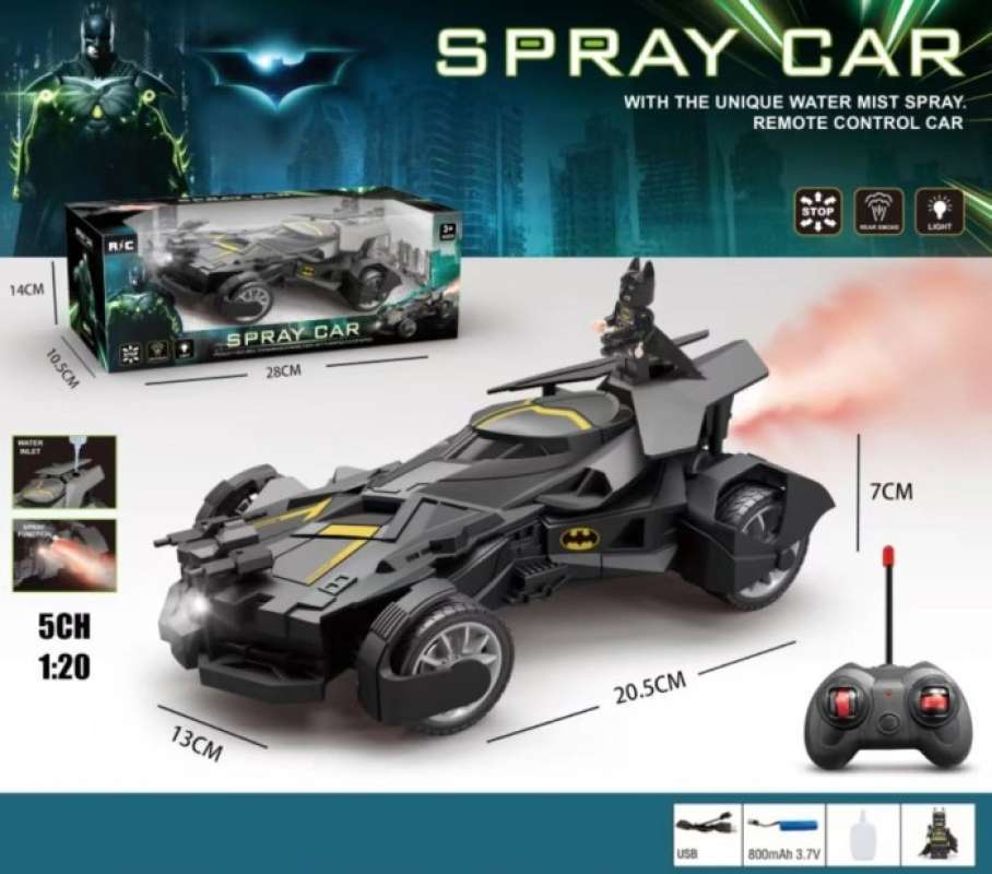 Promo Mobil Remote Control Batmobile Smoke Spray 1:20 Baterai Charge ...