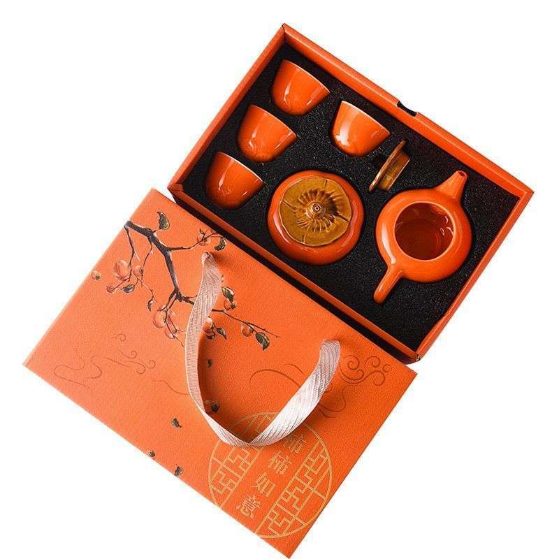 Jual CERAMIC TEA POT SET / SET TEKO TEH KERAMIK MODEL Persimmon Ruyi Tea Set ( 6 IN 1 ) di