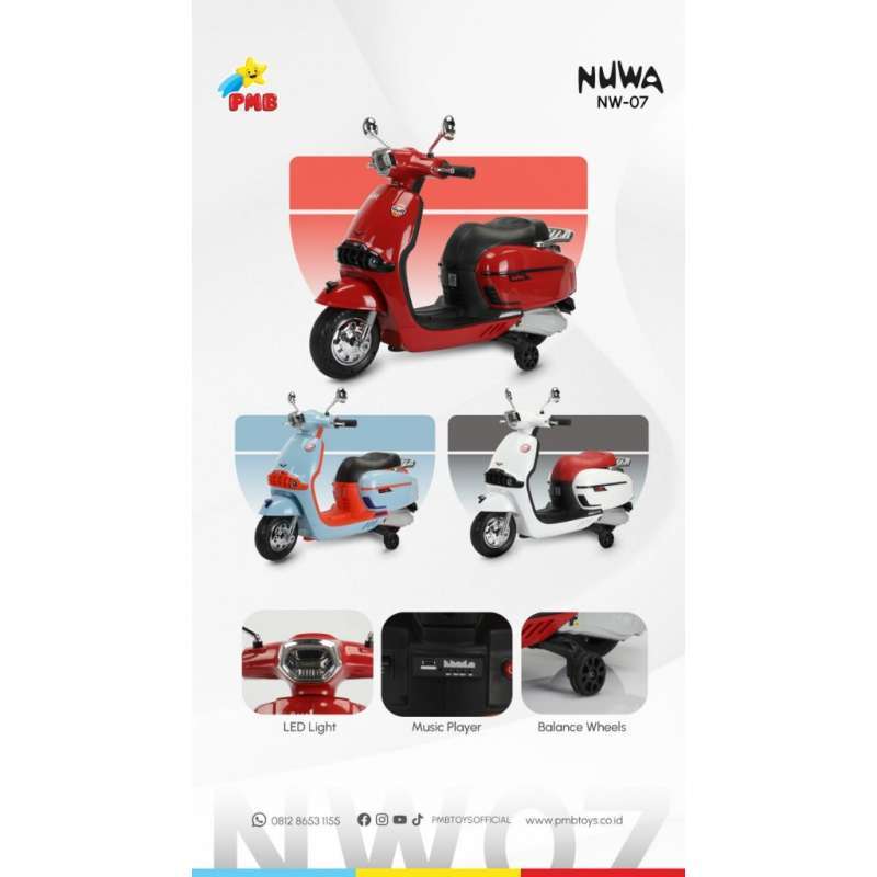 Jual Motor Aki Anak Model Vespa | Rechargeable Motorcycle PMB NUWA NW