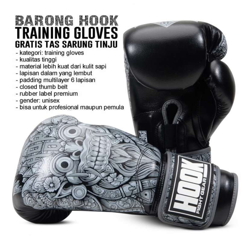 Jual SARUNG TINJU HOOK FIGHT GEAR, BOXING GLOVES HOOK, MUAY THAI GLOVE HOOK BARONG BALI, 8 OZ