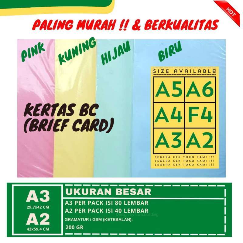 Jual Kertas Bc/kertas Brief Card/kertas Tik/kertas Undangan Aneka Warna ...