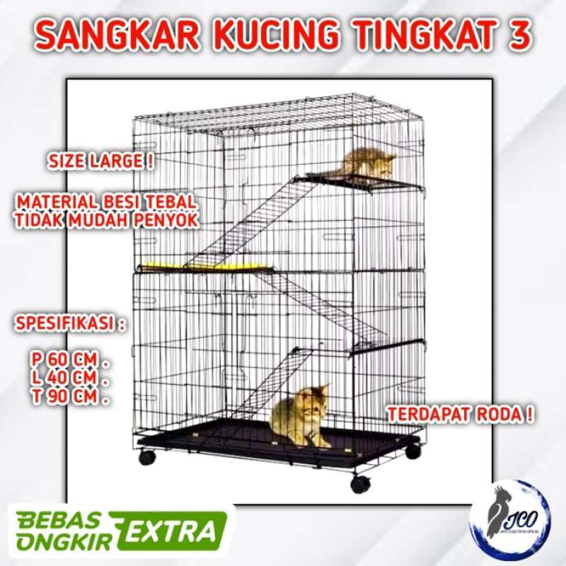 Promo Kandang Kucing Lipat 3 Tingkat Dengan Roda Kandang Kucing Tingkat
