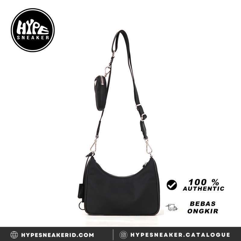 Tas PRADA REEDITION 2005 BLACK MULTIPOCHETTE CHAIN SHOULDER BAG WITH LONG STRAP 100 ORIGINAL