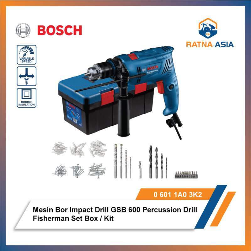 Mesin Bor Impact Drill Bosch GSB 600 Percussion Drill Fisherman Set Box Kit - Main Image