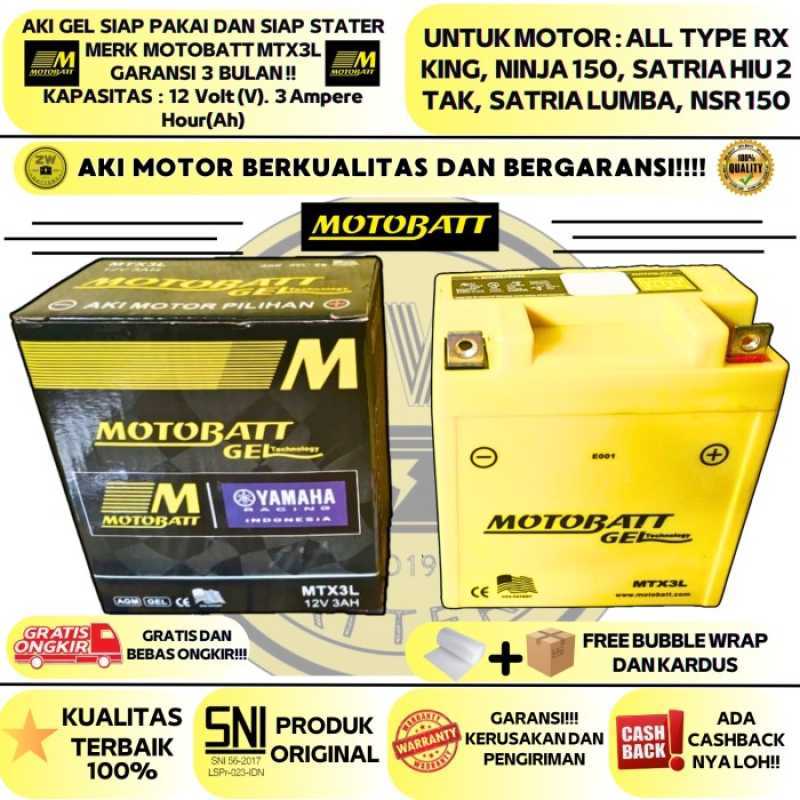 Promo Aki Motor New,ninja 150 R Motobatt Mtx3l Aki Gel 3,6ah Diskon 24%