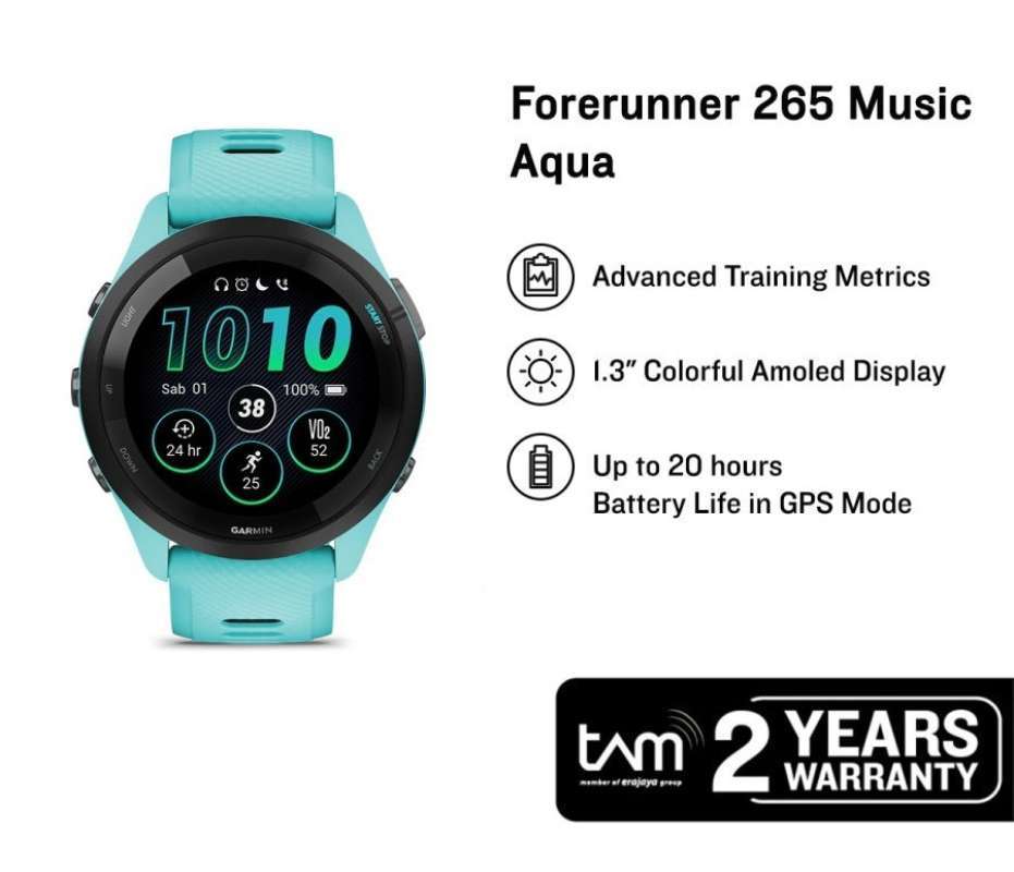 Jual Garmin Forerunner 265 Music Whitestone /aqua/black Di Seller