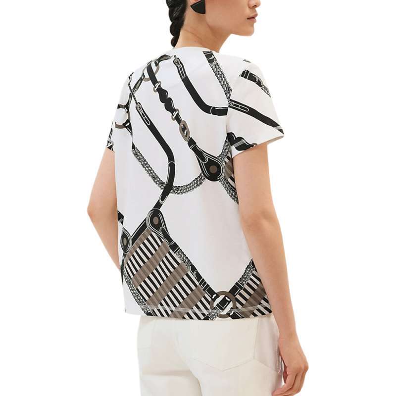 Promo Hermès Droit Imprime Coaching Remix T-shirt Blanc Cassé