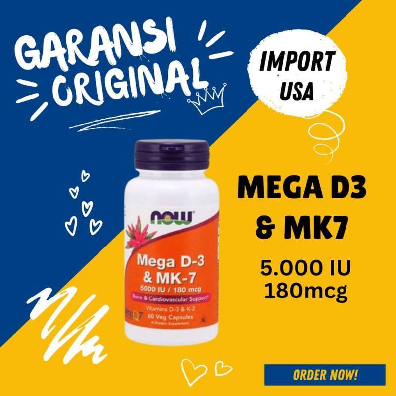 Complément Alimentaire NOW Foods Mega D3 4000 UI + K2 MK-7 180 Mcg - 60 Gélules - Neuf