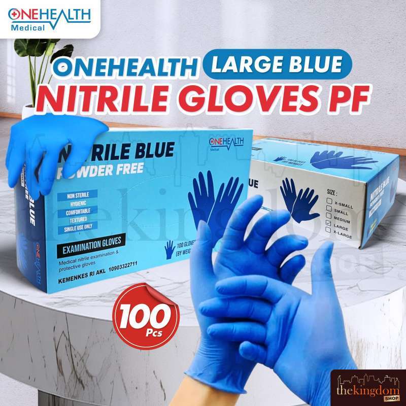 Onehealth Nitrile Gloves PF Powder Free L Large Blue /100 Medical  Examination Handscoon Sarung Tangan Medis Nitril Biru Tanpa Bedak Cleaning