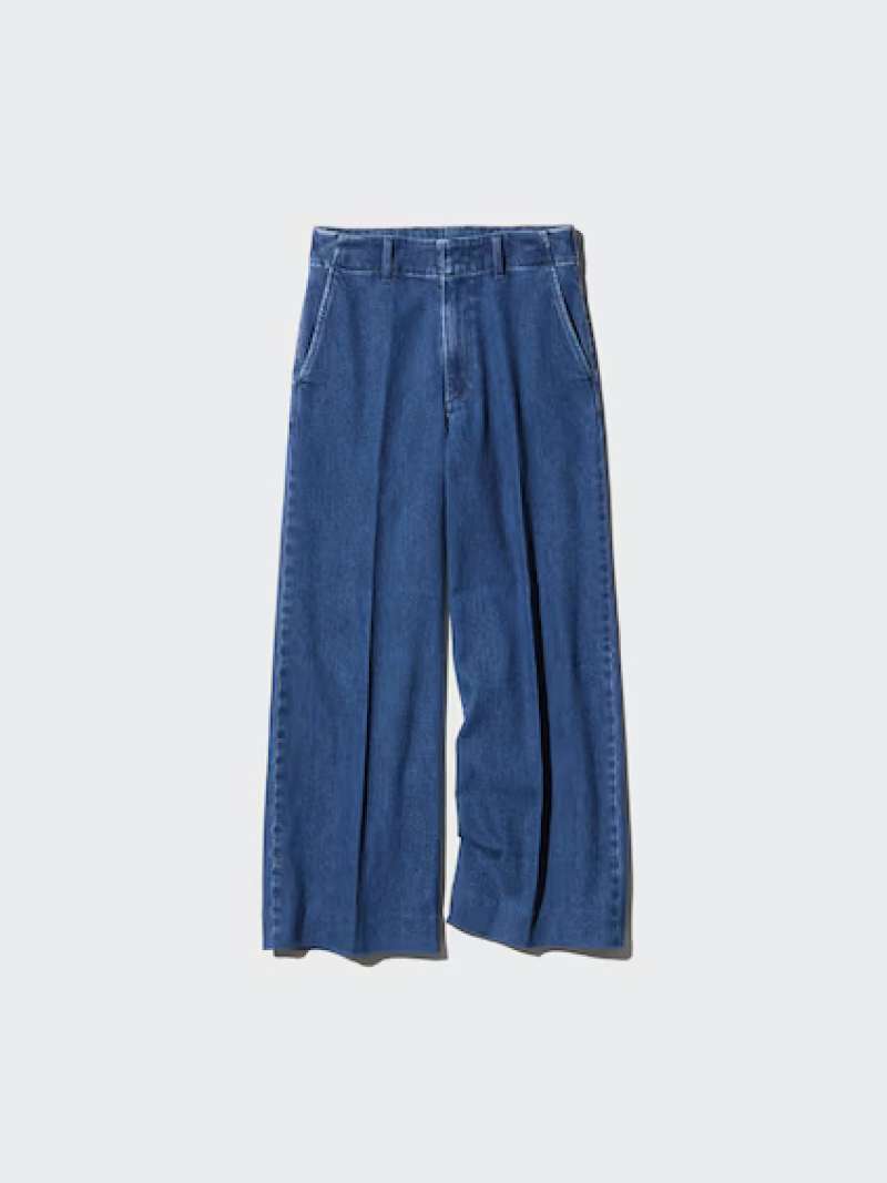 UNIQLO Celana Panjang Jeans Lebar Wanita Baggy Wide Trousers BLUE
