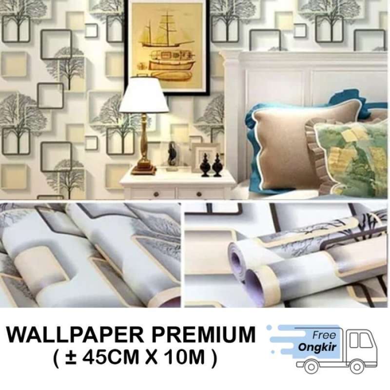 Promo STICKER DINDING KOTAK 3D 10M X 45CM WALLPAPER DINDING Diskon 5