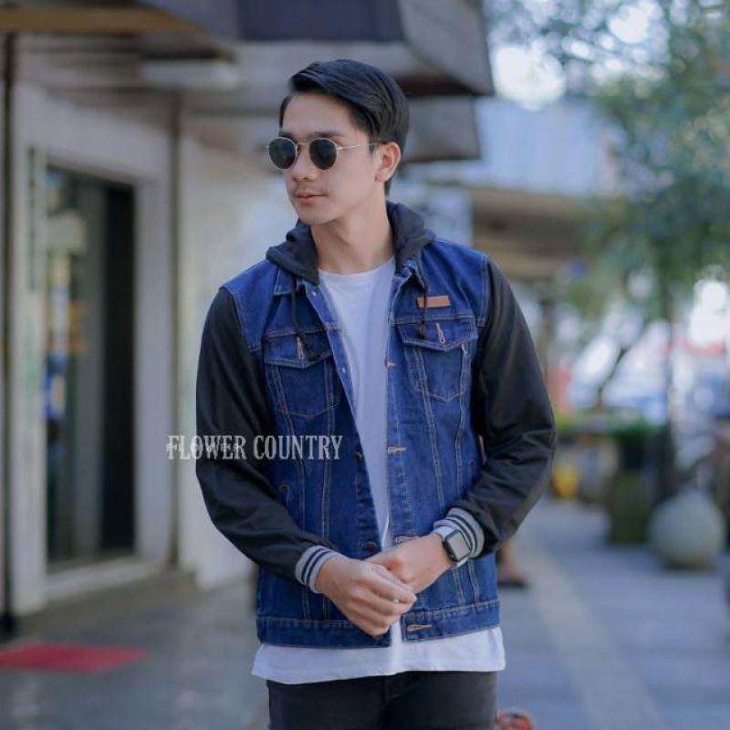 Jacket jeans reglan jaket jeans boy hoodie kombinasi fleece big size M L XL XXL XXXL