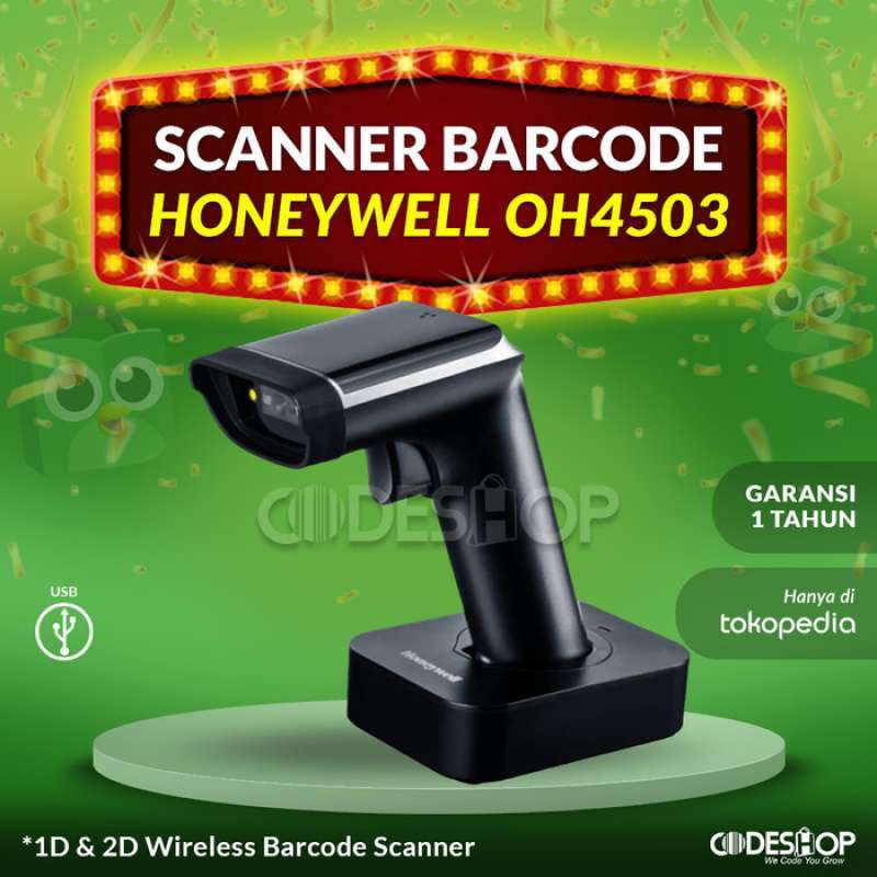 Promo Scanner Barcode Honeywell Oh4503 Wireless + Cradle + Dongle 2D