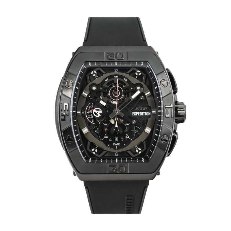 Promo Jam Tangan Pria EXP EX 6800 MCRIPBA Black Dial Black Rubber Strap