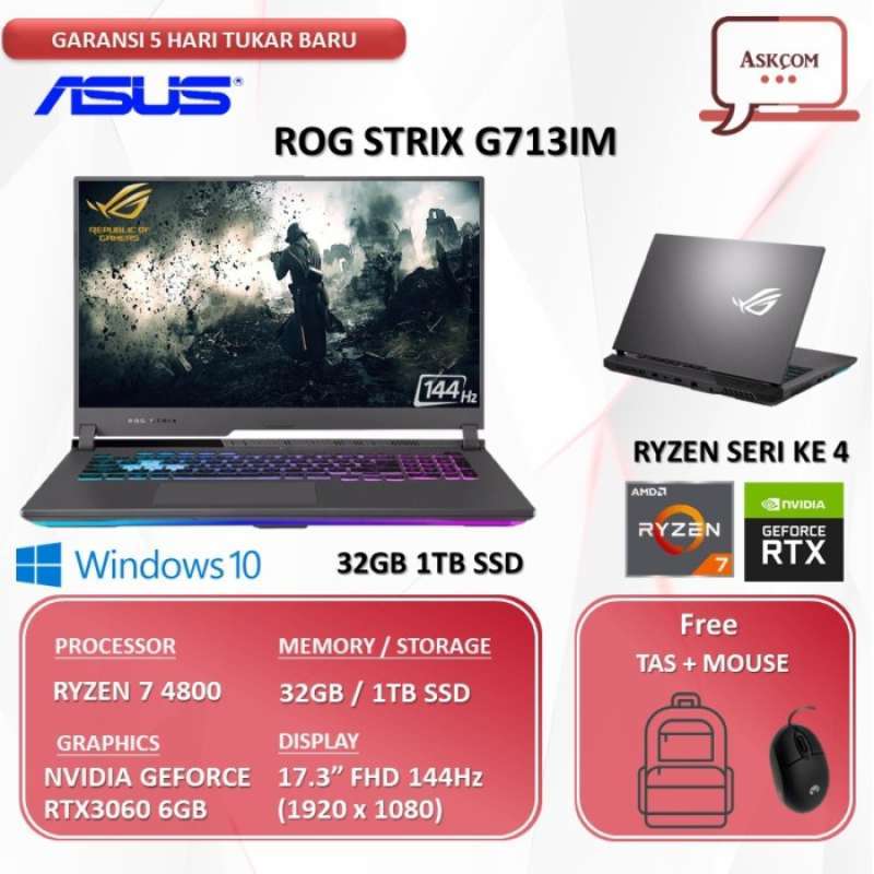 Jual Laptop Gaming Asus Rog Strix G713IM RTX3060 6GB/ RYZEN 7 4800 RAM ...
