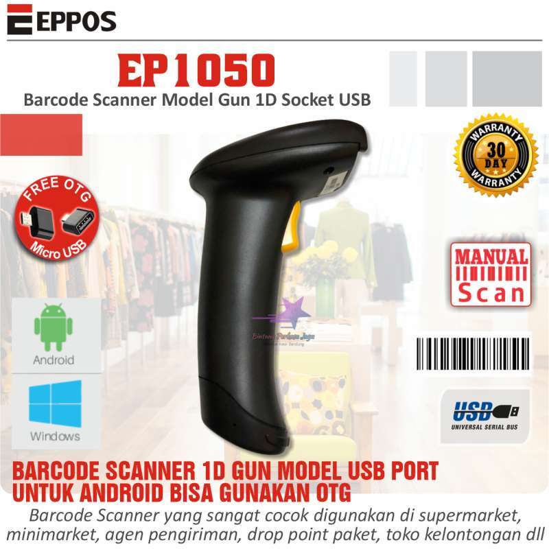 Jual Free Otg Barcode Scanner Eppos 1d Ep1050 Usb Manual Scan Di Seller ...