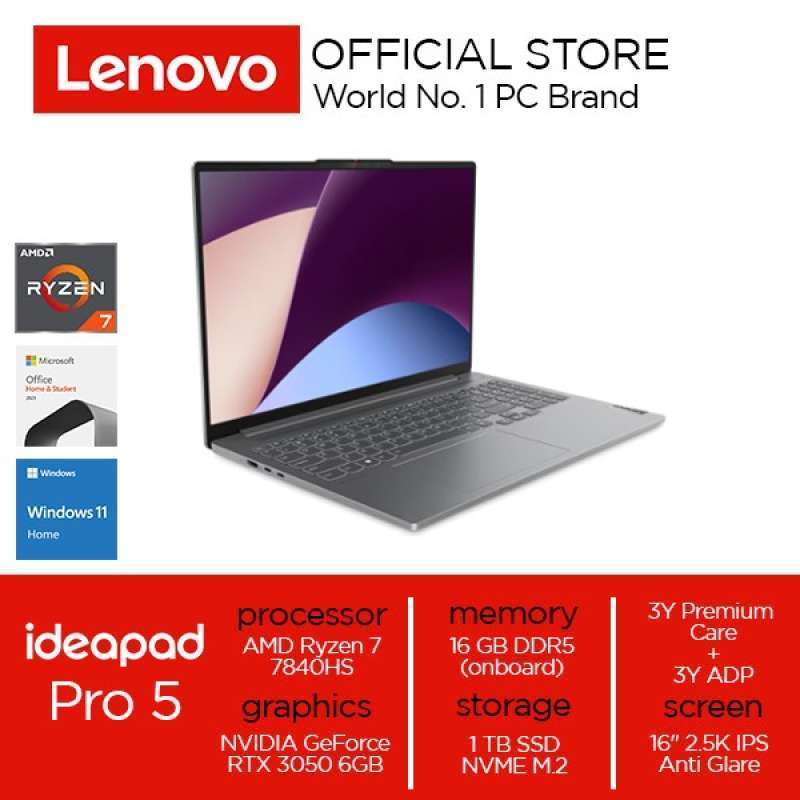 Jual Lenovo Ideapad Pro 5 16aph8 4gid Amd Ryzen 7 7840hs 16gb 1tb Ssd Nvidia Geforce Rtx 3050