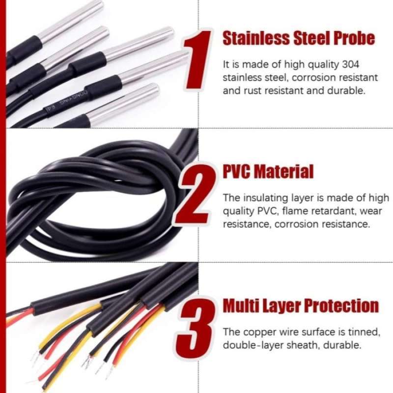 Jual Ds18b20 Waterproof Temperature Suhu Sensor Probe Arduino Uno (2 ...