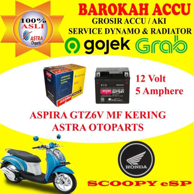Promo AKI / ACCU MOTOR HONDA SCOOPY eSP ASPIRA GTZ6V MF KERING , 5 AH