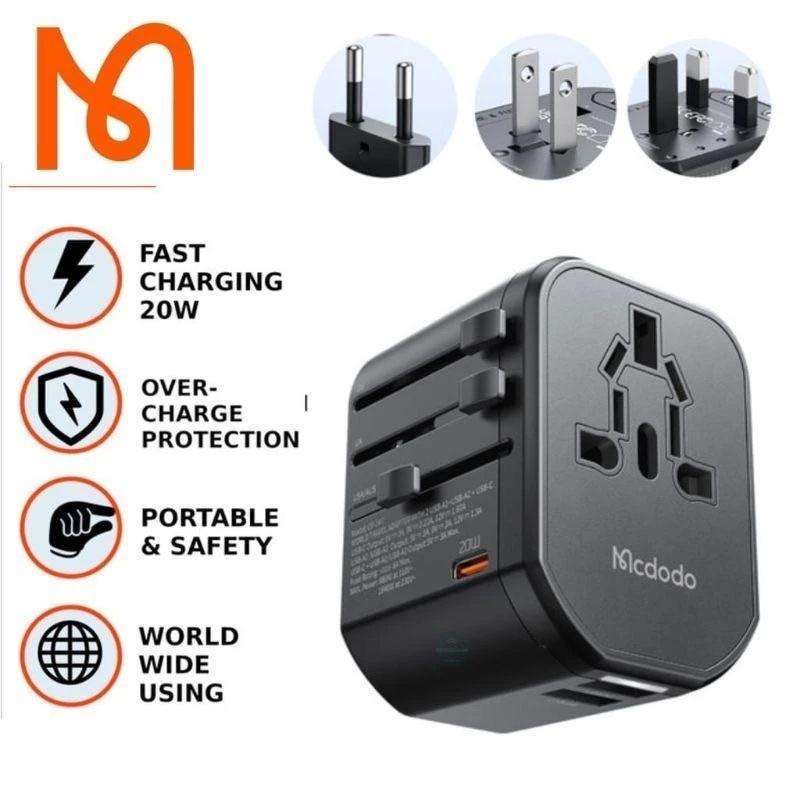 mcdodo universal travel adaptor fast charger Usb type C 20W 3Plug