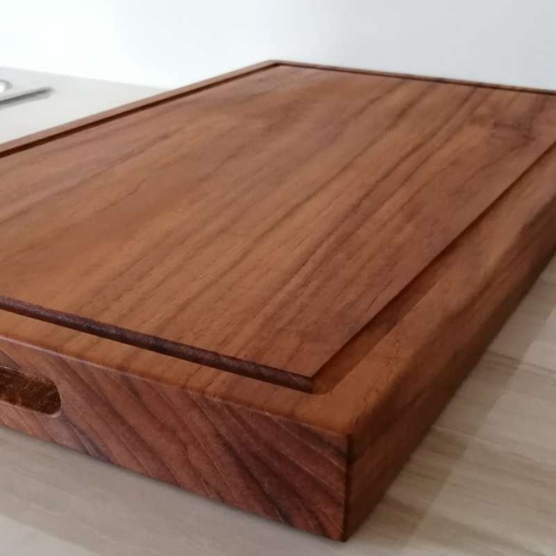 Jual Talenan Cutting Board Kayu Jati Inset Handle Juice Groove M