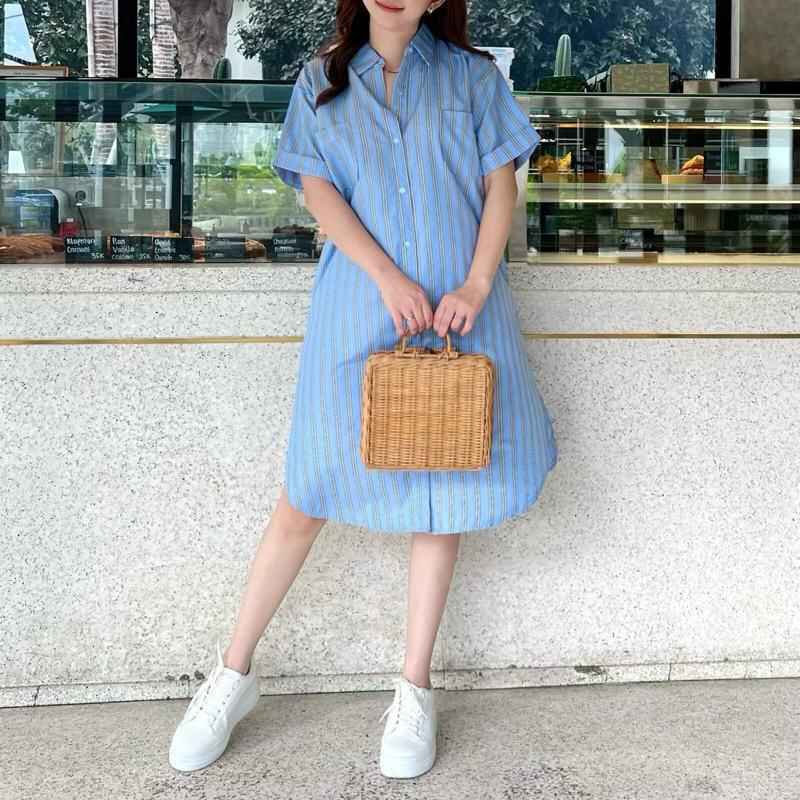 Jual Dress Kemeja Salur Katun Garis Import Kualitas Import Wanita