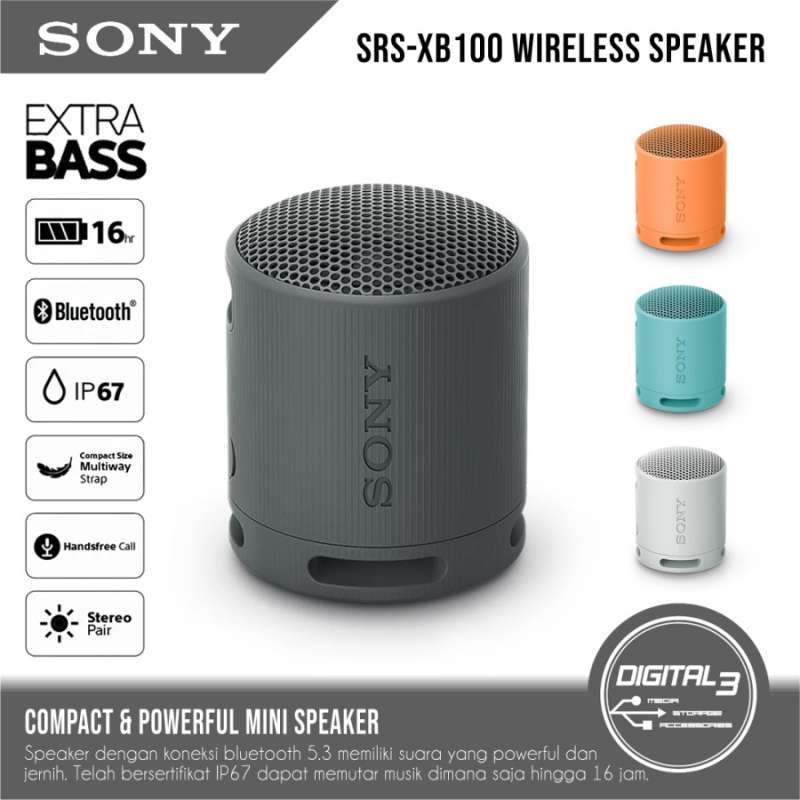 SONY SRS-XB100 Mini Bluetooth Speaker with Powerful Clear Sound, IP67 Rating, Portable Design, and Call Functionality for Music Lovers on the Go