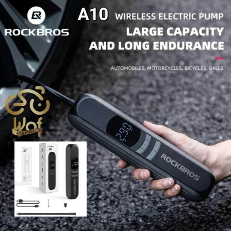 Pompa Rockbros Per Bici Pompa Aria Elettrica Portatile Rockbros - Tipo C, Batteria 1400 MAh, 5 Modalità, Display LED Compressore Aria