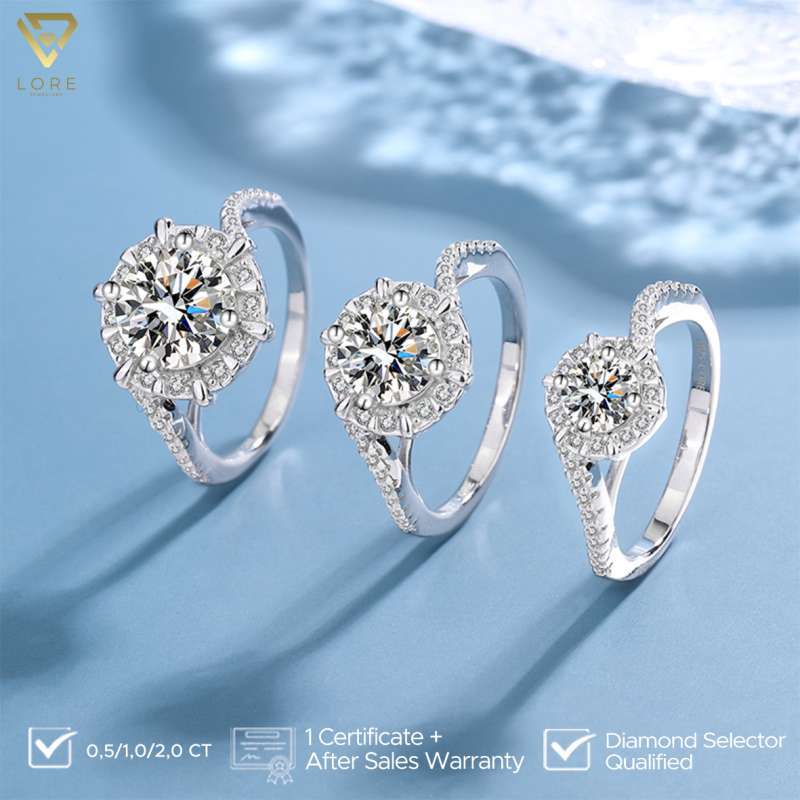 Promo Lore Jewellery Cincin Permata Moissanite Lapis Emas 18k Quinn Wave Halo Silver Moissanite Ring 0.5 1.0 2.0 Carat Gra International Certificate Diskon 29 Di Seller Lore Jewellery Official Store