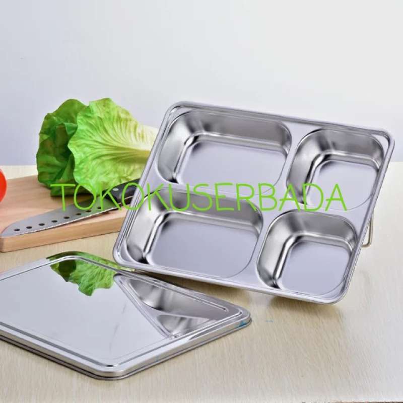 Jual Food Tray Lunch Box Bento Set Sekat 4 & Cover Full Stainless Steel