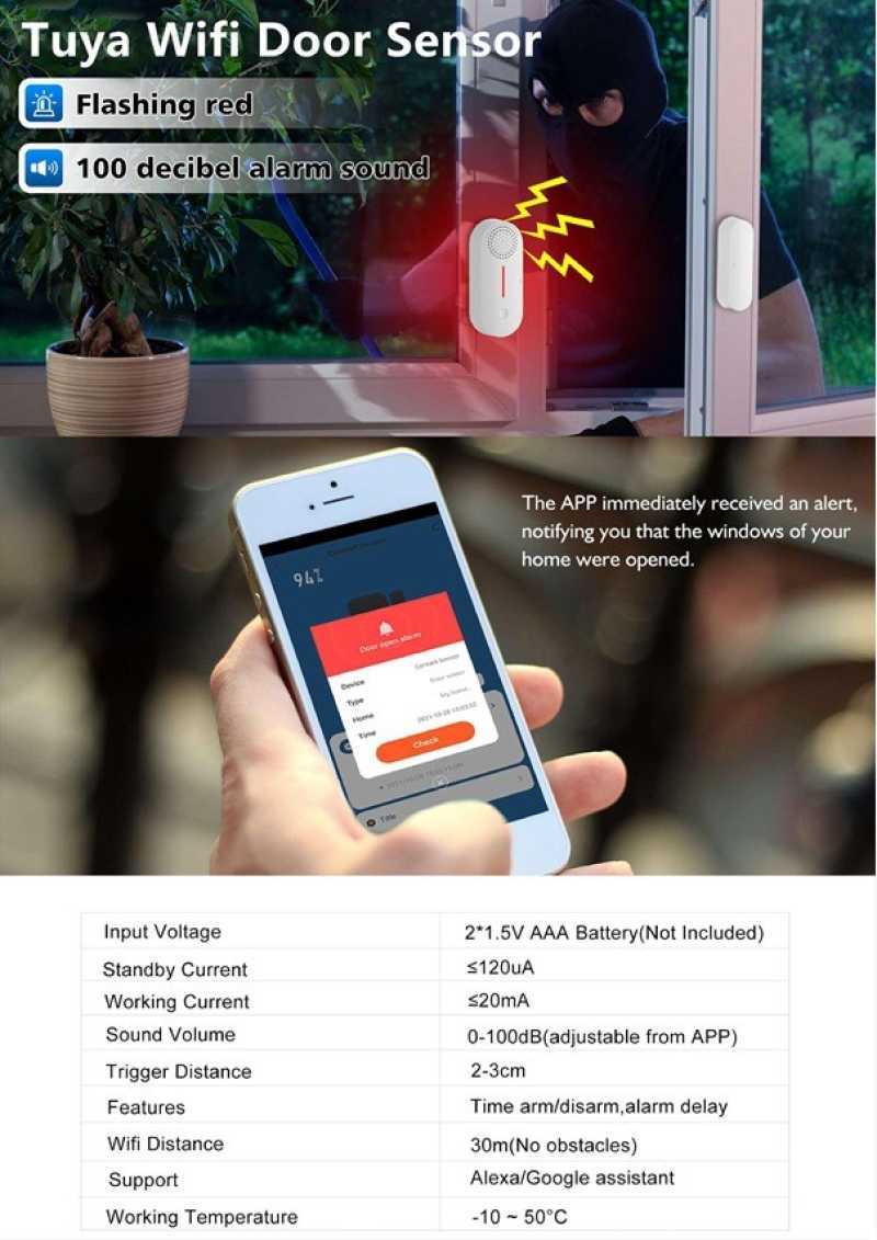 Jual Smart Home Door Windows Sensor Wireless Alarm Pintu Jendela Tuya ...