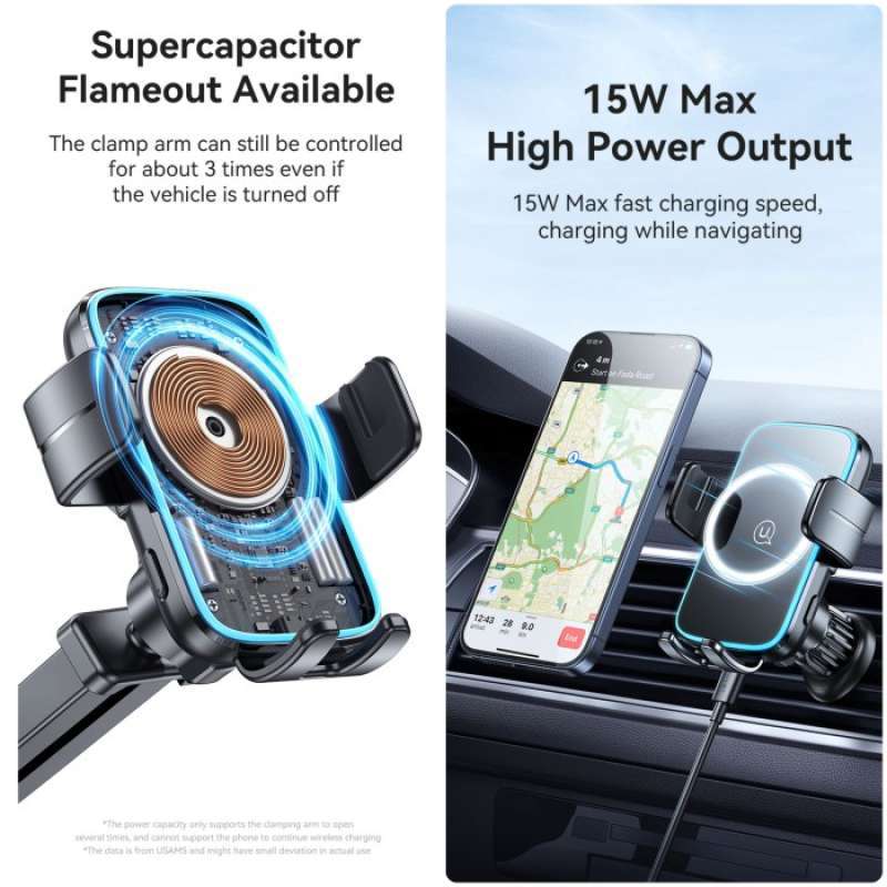 Promo Usams Car Mount Phone Holder Wireless Charging 15w Suction Cup ...
