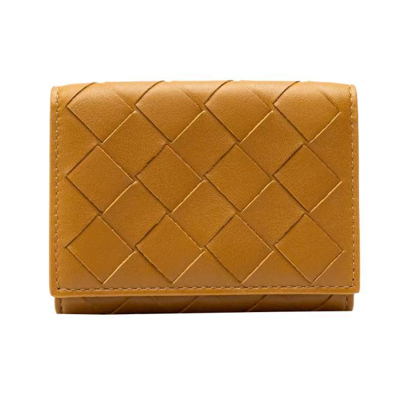 Bottega Veneta Intrecciato Trifold Folding Wallet with Coin Purse Camel