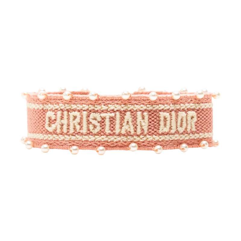 Christian Dior Bracelet Embroidery Resin Pearls Light Pink