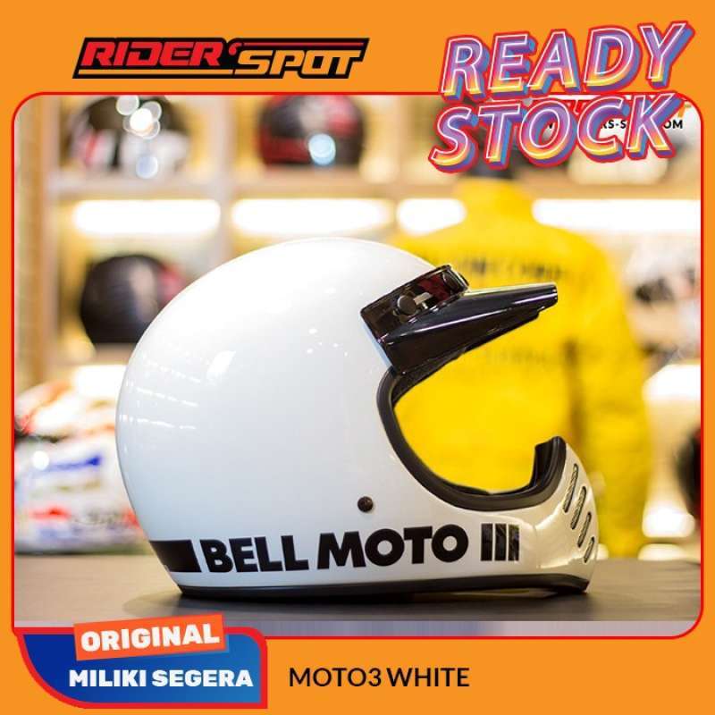 Helm Motor BELL Moto-3 Classic White Full Face Helmets Original Retro