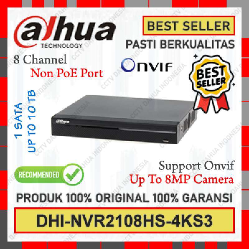 NVR Dahua 8CH Non PoE NVR2108HS-4KS3 Support ONVIF Up To 8MP Garansi