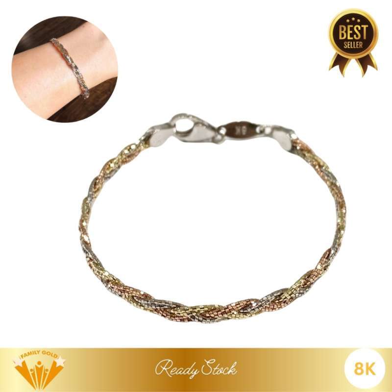 Gelang Emas White Gold Kadar 8K Model Choker Braided Family Gold