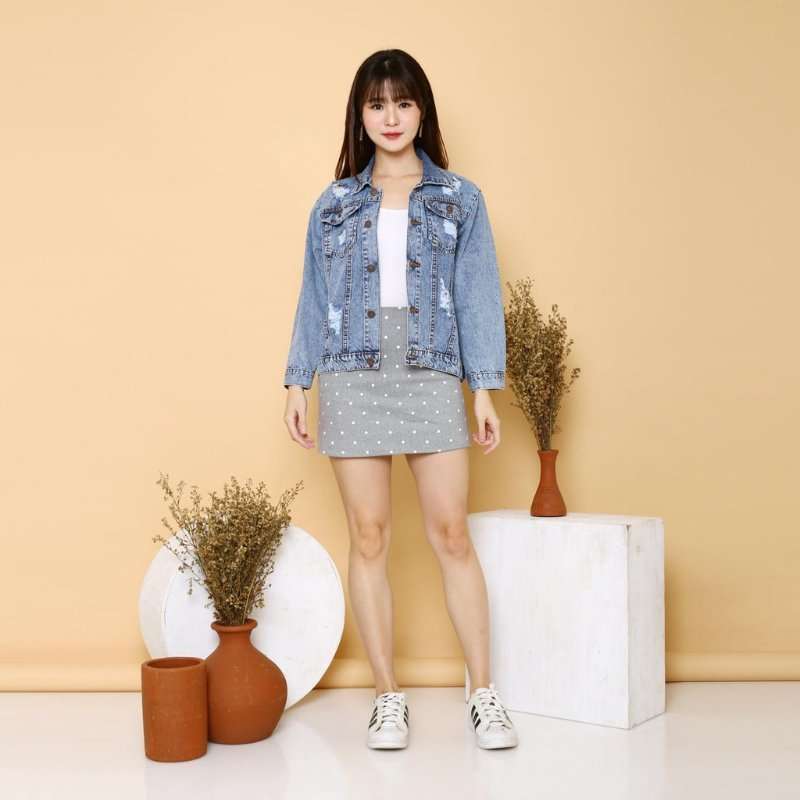 Outfit Jaket Jeans Crop Hijab Promo Shenelin Jaket Jeans Wanita