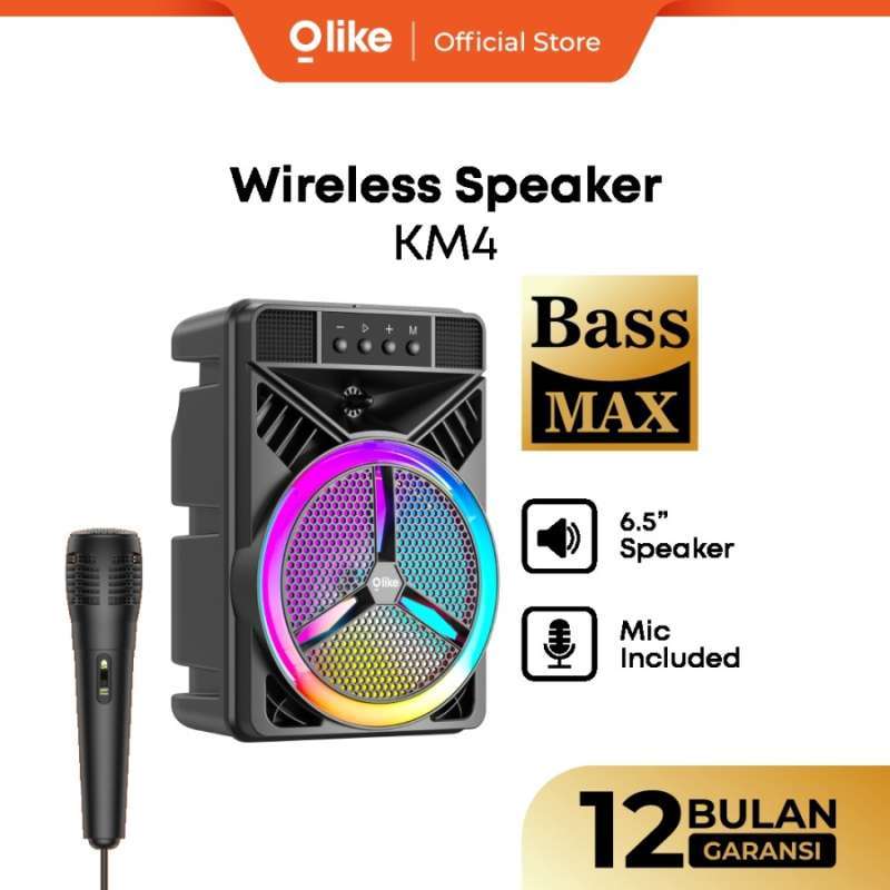OLIKE KM4 Portable Bluetooth Karaoke Speaker with RGB LED Lights and Deep Bass, Including Microphone Set, Perfect for On-the-Go Music Lovers