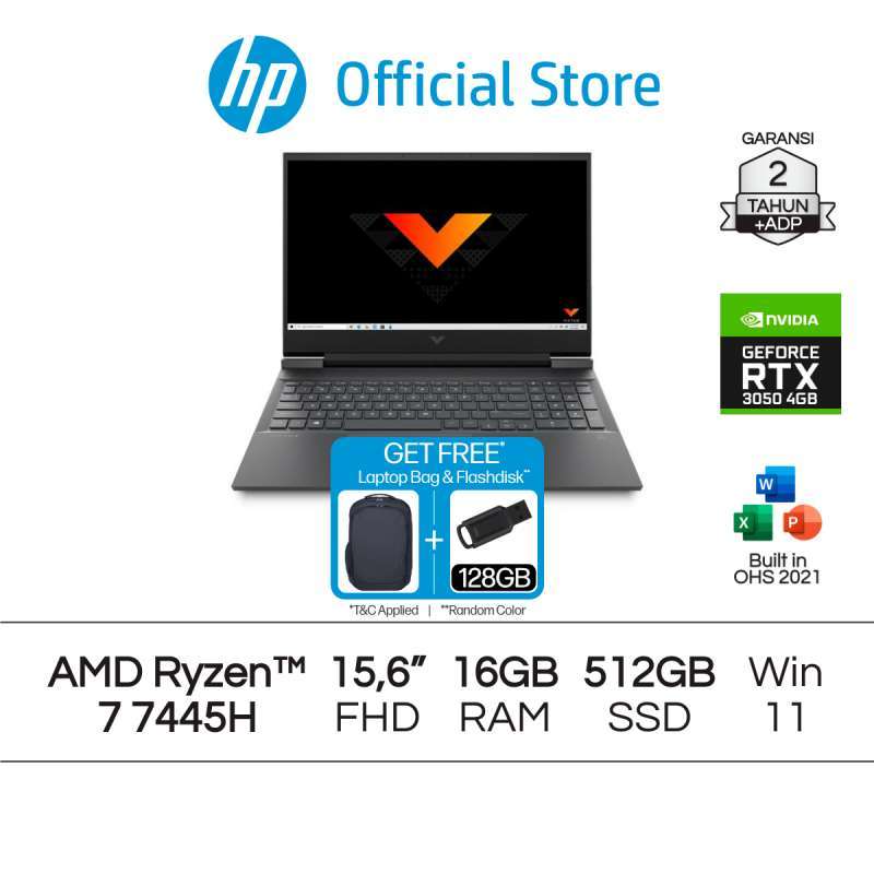 Victus Laptop Gaming AMD Ryzen NVIDIA GeForce RTX 3050 16GB RAM 512GB SSD  Silver Free Windows 11 Home Inch 144Hz Garansi Tahun Official