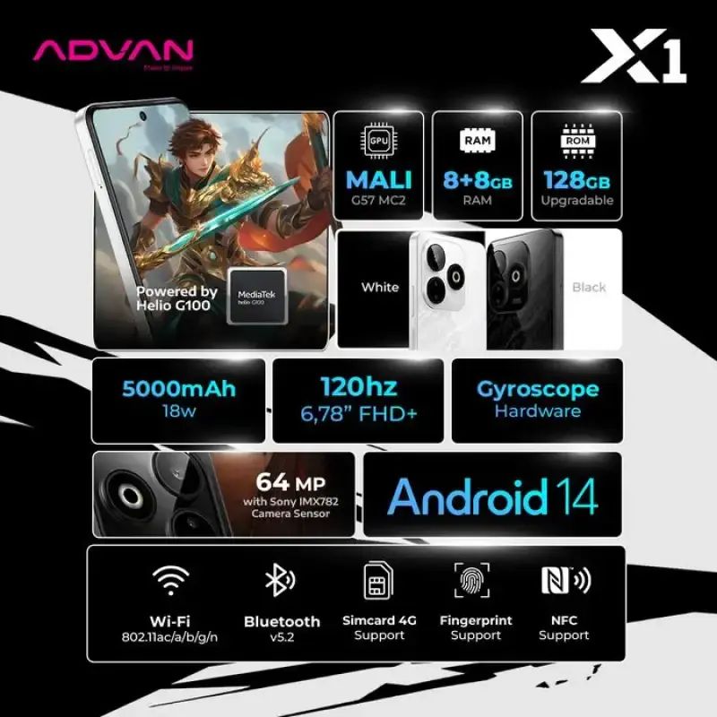 Jual Advan Vandroid X1 Mediatek Helio G100 8gb+8gb/128gb 120hz Ips Fhd+ ...