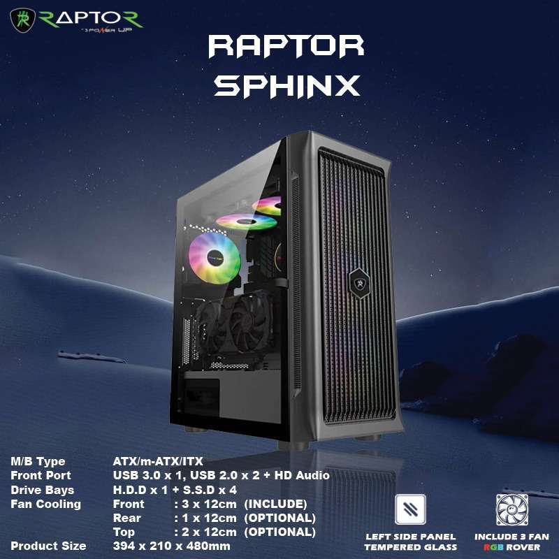 Casing Gaming Raptor Promo Casing Gaming Raptor Sphinx - Include 3 Fan Rgb Rover Diskon 67% ...