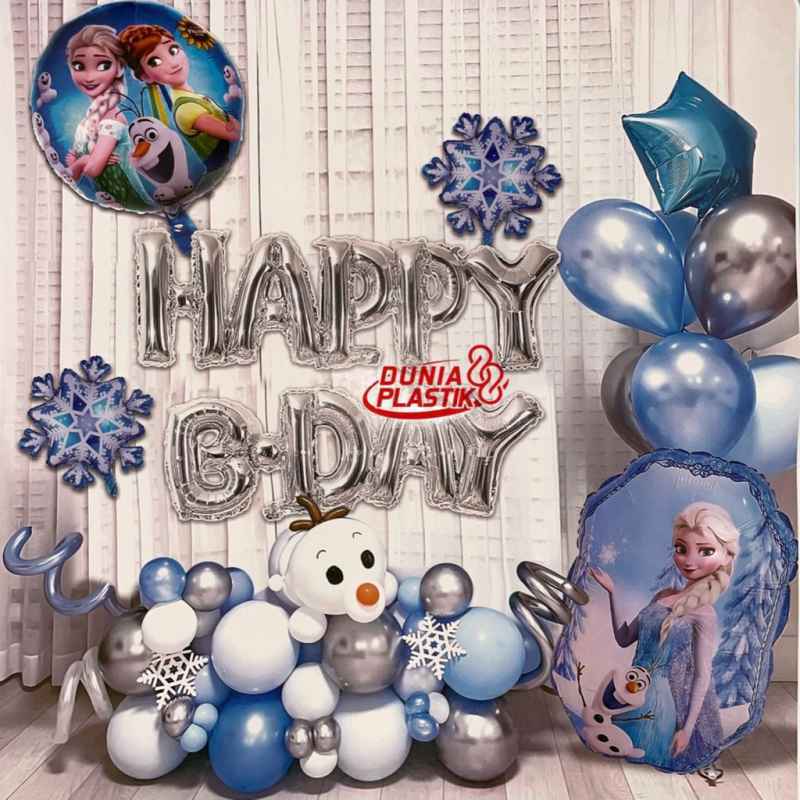 Promo 1 Set Paket Balon Dekorasi Frozen Spanduk Ulang Tahun Pesta